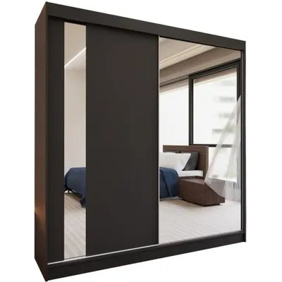 Image de BEAUTYSOFA Armoire à portes coulissantes GAJA 200 cm - Armoire à tiroirs et miroir (noir)
