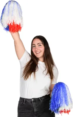 Imagen del producto de Artículos de promoción patrióticos de Francia: pompones en colores azul, blanco y rojo. Talla única