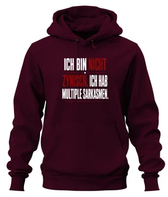 Obrázek produktu pro Není to cynické. Tričko s nápisem, sarkasmus, ironie. Mikina s kapucí, barva: vínová, velikost: 3XL