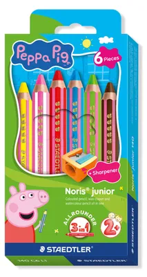 Produktbild von STAEDTLER Noris junior Buntstifte Peppa Wutz 6er Set - 3 in 1 Wachsmal-Aquarellstifte