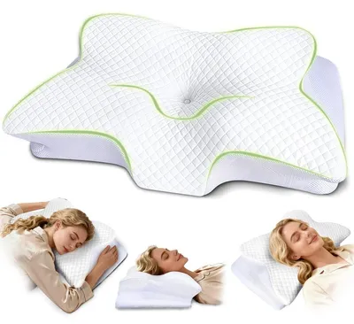 Immagine prodotto di Cuscino per dormire su un fianco in memory foam - 61,7 x 37 cm - Bianco - Ergonomico con due altezze - Per collo e schiena