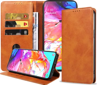 Produktbild von Smartphonica Samsung Galaxy A70 leren hoesje met  magnetische sluiting en pashouders – Bruin