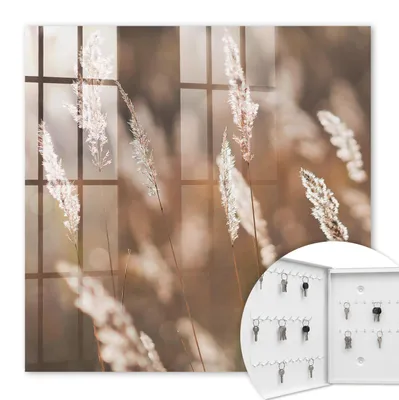 Produktbild von Metall Schlüsselkasten 30 x 30 cm - weißer Schlüsselschrank zur Wandmontage - wandhängende Schlüsselbox mit Tür - nach links öffnend - Schlüsselaufbewahrung für Flur - Büro - Arbeitszimmer - Werkstatt - Garage - Gräser auf der Wiese