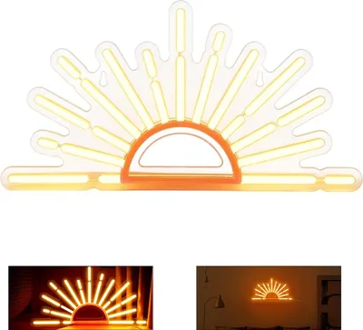 Produktbild von orange sonnenaufgang neon led, boho wandkunst, usb leuchte für schlafzimmer, wohnzimmer, büro, küche, badezimmer dekoration