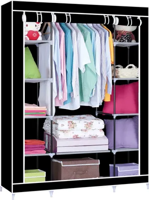 Produktbild von NYVI Kleiderschrank FlexStorage - Faltbar, Tragbar, Stabil, Rostfrei - Komfort Faltschrank - Stoffschrank mit Kleiderstange - Schlafzimmer, Camping, Ankleidezimmer - L 175x150x45 cm Schwarz