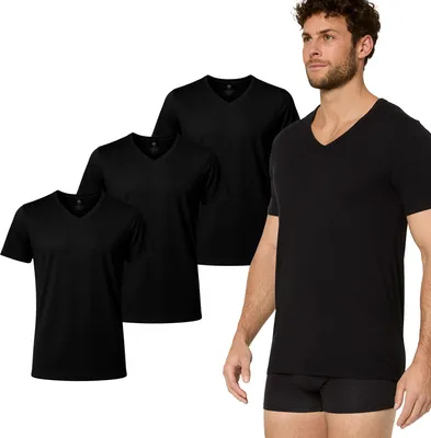Produktbild von NUR DIE Herren T-Shirt 3-Pack Baumwolle Active Unterhemd - schwarz - Größe M