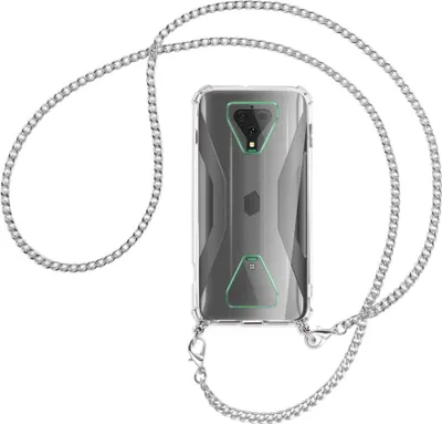 Produktbild von Handykette Backcover-Schutzhülle mit Band (Metall silberfarben) für Xiaomi Black Shark 3 - silberfarbene Kette