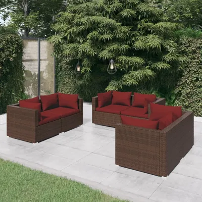 Produktbild von "Rabatt" 6-tlg. Garten-Lounge-Set - Wetterfestes Sitzgruppe - für 5 Personen - mit Auflagen Poly Rattan Braun - Lounge-Dining set CC3666
