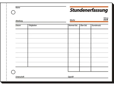 Produktbild von SIGEL ST615 Stundenerfassung, A6 q, mit Blaupapier, 50 Blatt