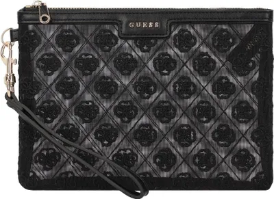 Produktbild von Guess Kosmetiktasche mit ikonischem Print, transparentem Look und Handschlaufe, 23 cm
