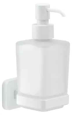 Immagine prodotto di Distributore di sapone da parete Gedy Tonga, bianco opaco, acciaio inossidabile e vetro satinato, 220 ml