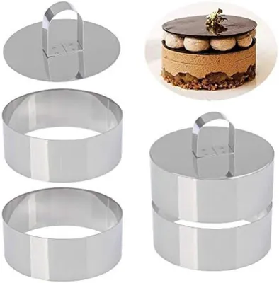 Produktbild von PolkaHome® 6-teiliges Dessertring-Set aus Edelstahl – 10,5 cm Durchmesser – 4 Backringe, 2 Spatel, Deckel – ofen- und spülmaschinenfest