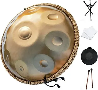Produktbild von Handtrommelinstrument: 432-Hz-Handpan-Trommel in d-Moll mit 9 Noten, 22-Zoll-Stahltrommel, weicher Handpan-Tasche, 2 Handpan-Schlägeln, Handpan-Ständer und staubfreiem Tuch