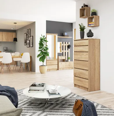 Produktbild von Akord Kommode 6 Schubladen Sonoma-Eiche/Weiß 60X40X130 Cm