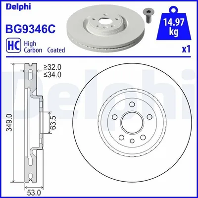Produktbild von 2x DELPHI Bremsscheibe BG9346C für LAND ROVER Range Rover Evoque (L538) 53mm