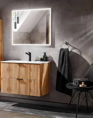 Produktbild von DESIGN Badmöbel Set ADEL EICHE 80 cm LED SOFT-CLOSE MONTIERT Waschtisch Spiegel