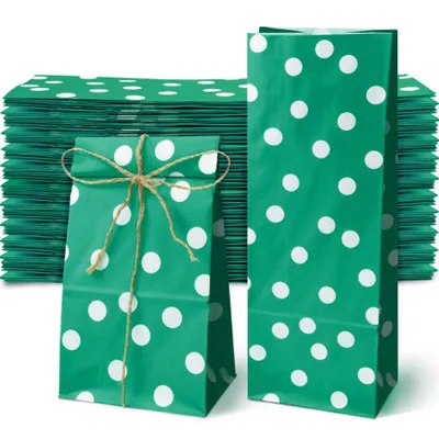 Grüne Papiertüten mit Punkten 10x7x26 cm – Geschenktüten für Süßigkeiten – 100 Stück