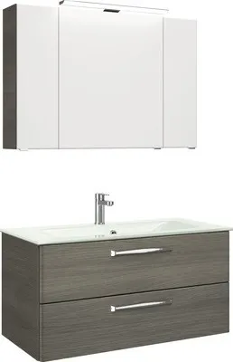 Produktbild von Badmöbel-Set Pelipal Kumba BxHxT 107 x 200 x 50 cm Frontfarbe graphit struktur quer mit Glas-Waschtisch weiß 99.10703261