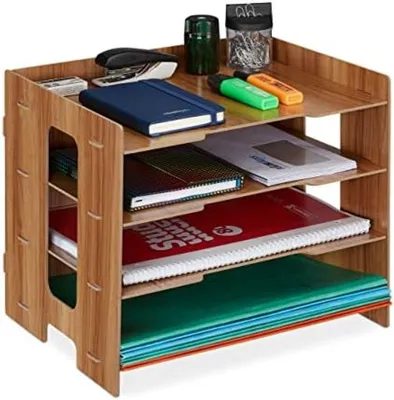 Produktbild von PolkaHome® Schreibtisch-Organizer, MDF, A4-Papier, 3 Fächer, Briefablage für Büro oder Homeoffice, dunkelbraun, H x B x T: ca. 27 x 32,5 x