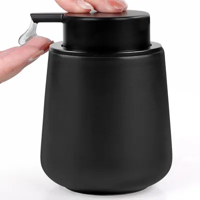 Image de Distributeur de savon en céramique, noir, 350 ml, rechargeable, pour cuisine et salle de bain