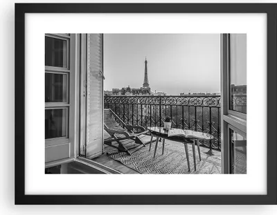 Produktbild von Gerahmtes Poster - Schwarzer Rahmen - Schwarzweiß Paris Balkon - 40x30 cm - Wand Bild - Wanddeko - Wandbilder - Kunstposter - Wandposter - Bilderrahmen - Bilder - Kunstdruck - P2BAA40x30-4595