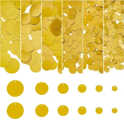 880 Stück flache runde Glitzer gold 8–25 mm für Basteln