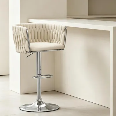 Image de Lot de 1 tabouret de bar en velours, pivotant à 360°, réglable en hauteur, pour la chambre, la cuisine ou la salle à manger