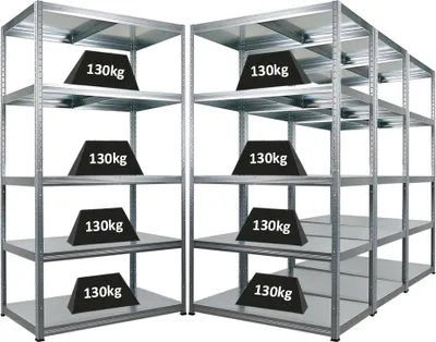 Produktbild von Mega Deal | 4x Schwerlastregal Steel Eagle | HxBxT 180x100x60cm | Fachlast 130kg | Verzinkt