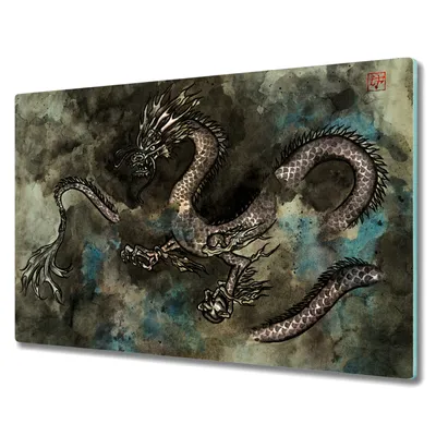 Produktbild von Coloray Herdabdeckplatte 80x52 cm Schneidebrett Kochplattenabdeckung Küchenbrett Hackbrett - Fantasiedrache
