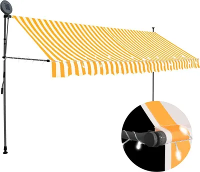 Obrázok produktu pre Ručne zaťahovacia markíza s LED 350 cm, bielo oranžová