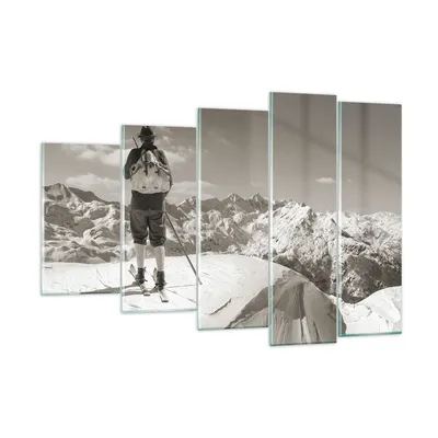 Produktbild von Bilder auf glas - 5 Teile - Skifahrer Bayern Sepia - 150x100cm - Glasbilder - Wandbilder - Bilder - zum Aufhängen bereit - Wanddekoration aus Glas - Glas Bilder - Wandbild auf Glas - GEG150x100-4192