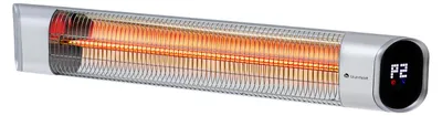 Obrázek produktu pro Infrazářič Blumfeldt Dark Wave, terasové topení, MinimalGlare topná trubice: karbonová trubice se zlatým povlakem, 9 nastavení teploty, časovač, IP65, LED displej, stropní sálavé topení s výkonem 2000 W, stříbrná barva