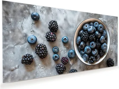 Produktbild von Glasbild 110x55cm in XXL für Wohnzimmer, Schlafzimmer Motiv Heidelbeeren Brombeeren