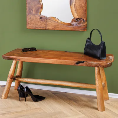 Produktbild von riess-ambiente Massive Bank ROOT 100cm braun natur Teakholz Baumstamm Holzstrebe