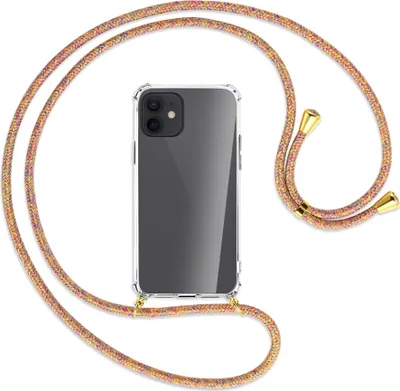 Produktbild von Handykette Backcover-Schutzhülle mit Band (Metall goldfarben) für Apple iPhone 12, 12 Pro - Rainbow