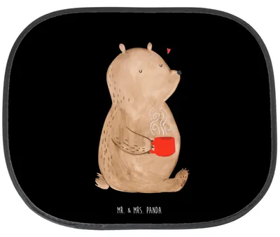 Produktbild von Mr. & Mrs. Panda Sonnenschutz Auto Bär Morgenkaffee - Schwarz - Geschenk, Sonnenblende, für Freundin, Liebesbeweis, Hochzeitstag, Freund, autofenster uv schutz, Frauen