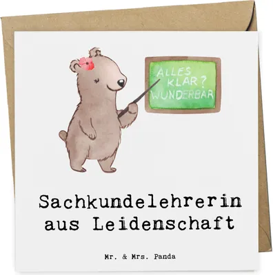 Produktbild von Mr. & Mrs. Panda Grußkarte Sachkundelehrerin Leidenschaft - Weiß - Geschenk, Glückwunschkarte, Sachkundeunterricht, Klappkarte, faltkarte, Grundschule, doppelkarte
