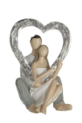 Produktbild von Gilde Figur Paar Herzmotiv, Dekofigur, Dekoration, Dekoobjekt, Kunstharz, Silberfarben, H 15 cm, 36810