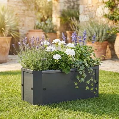 Image de Jardinière surélevée en métal VCM 39 x 18 x 16 cm, bac à fleurs rectangulaire pour balcon, terrasse ou jardin, utilisable avec ou sans fond, Balora S