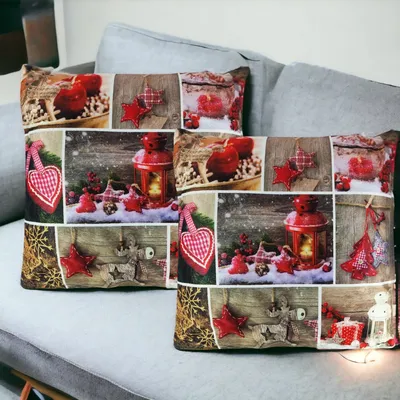 Produktbild von 2 LED Dekokissen Weihnachten Leuchtkissen Zierkissen Sofakissen Kissen 45x45 cm