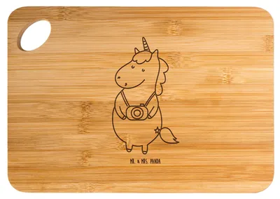 Produktbild von Mr. & Mrs. Panda Hackbrett Einhorn Fotograf - Transparent - Geschenk, Einhörner, Urlaub, Holzbrettchen, schneidbrett, Frühstücksbrett, Frühstücksbrettchen, Brett, Unicorn
