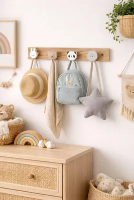 Immagine prodotto di HOWHOMELY | Appendiabiti da parete - Ganci da parete - beige - 36 x 5 cm - Ganci appendiabiti - 4 ganci - per la cameretta dei bambini