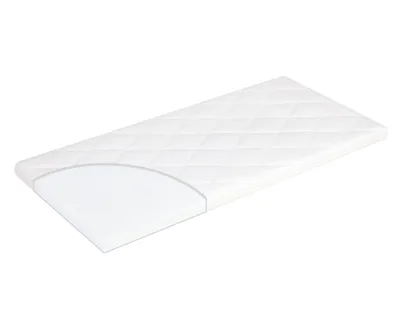 A white quilted mattress is shown on a white background.