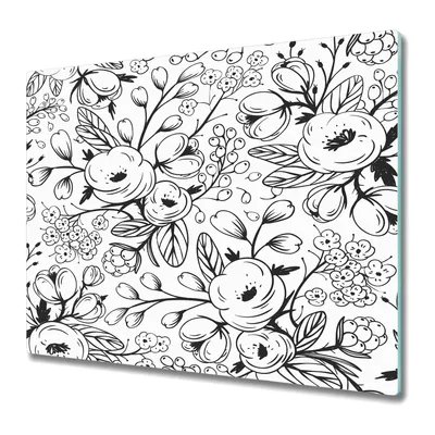 Produktbild von Küche Schneidebrett - Glas Schneidebrett - Herd Abdeckung - 60x52 - Cartoon Blumen