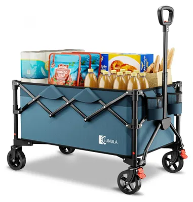 Imagen del producto de Carro de transporte plegable, con capacidad de carga de 120 kg, volumen de 150 litros, ruedas todoterreno, ideal para camping y jardinería