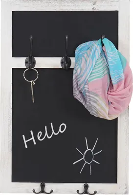 Produktbild von Wandgarderobe MCW-C51, Garderobe Kreidetafel Wandtafel, 5 Haken 55x34cm  weiß, shabby