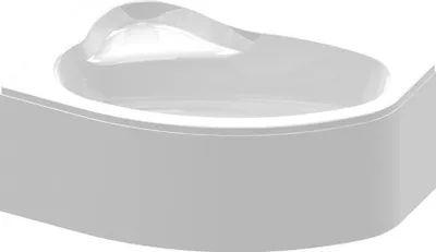 A white corner bathtub with a curved front panel.