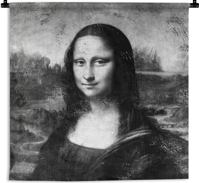 Produktbild von MuchoWow® Wandteppich Wandbehang Mona Lisa - Leonardo da Vinci - Schwarz - Weiß 150x150 cm Tapisserie Dekoration Wandtuch - Wohnaccessoires - Modernes