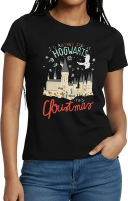 Produktbild von Spreadshirt Harry Potter Lieber In Hogwarts Bleiben Weihnachten Frauen T-Shirt, M, Schwarz