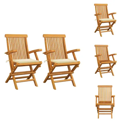 Produktbild von vidaXL Gartenstühle mit Creme Kissen 2 Stk. Massivholz Teak - Gartenstühle